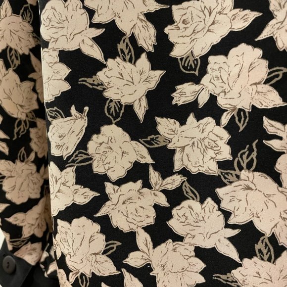 VINTAGE Black Cream Floral Print Shoulder Pad Jacket Blouse Large - Picture 14 of 15